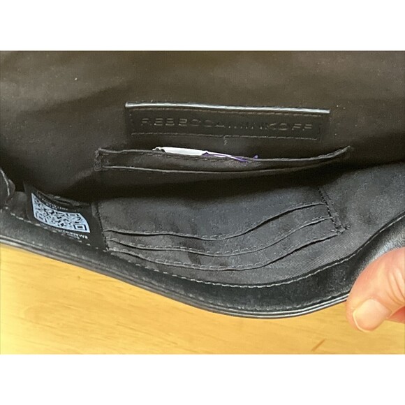 REBECCA MINKOFF Black Leather Quilted Chevron Chain Inset Strap Crossbody Purse - Picture 14 of 16